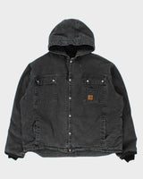 Vintage Carhartt J284 BLK Sherpa Lined Washed Duck Canvas Sandstone Multi-Pocket Utility Jacket - XXL