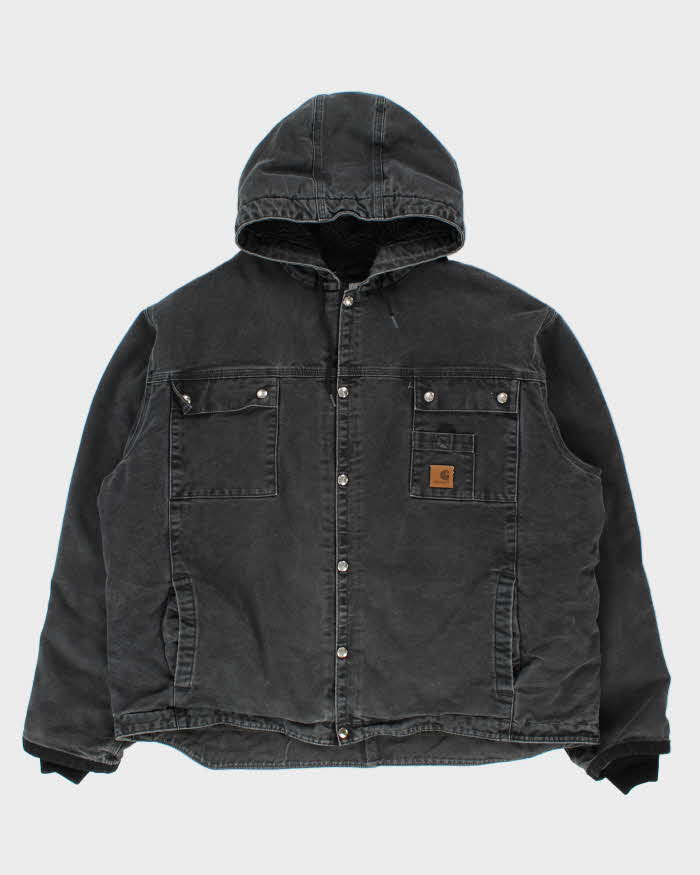 Vintage Carhartt J284 BLK Sherpa Lined Washed Duck Canvas Sandstone Multi-Pocket Utility Jacket - XXL