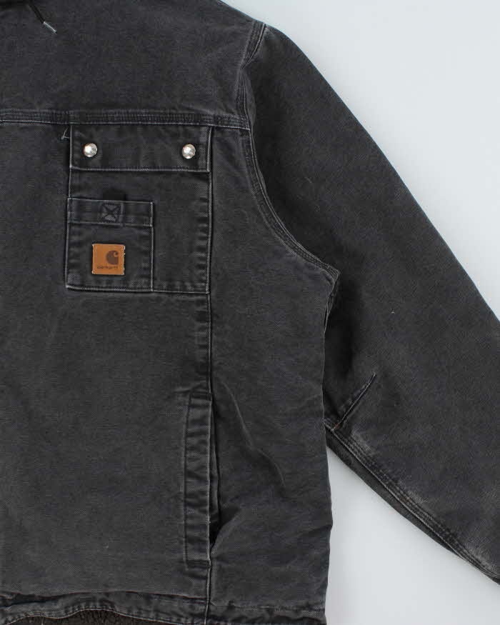 Vintage Carhartt J284 BLK Sherpa Lined Washed Duck Canvas Sandstone Multi-Pocket Utility Jacket - XXL