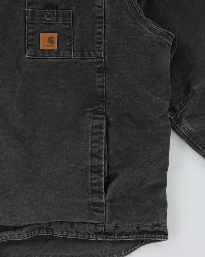 Vintage Carhartt J284 BLK Sherpa Lined Washed Duck Canvas Sandstone Multi-Pocket Utility Jacket - XXL