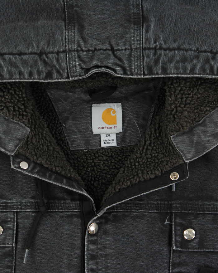 Vintage Carhartt J284 BLK Sherpa Lined Washed Duck Canvas Sandstone Multi-Pocket Utility Jacket - XXL