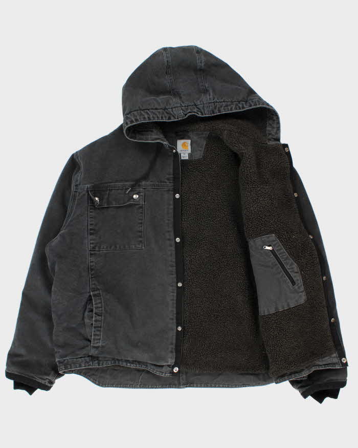 Vintage Carhartt J284 BLK Sherpa Lined Washed Duck Canvas Sandstone Multi-Pocket Utility Jacket - XXL