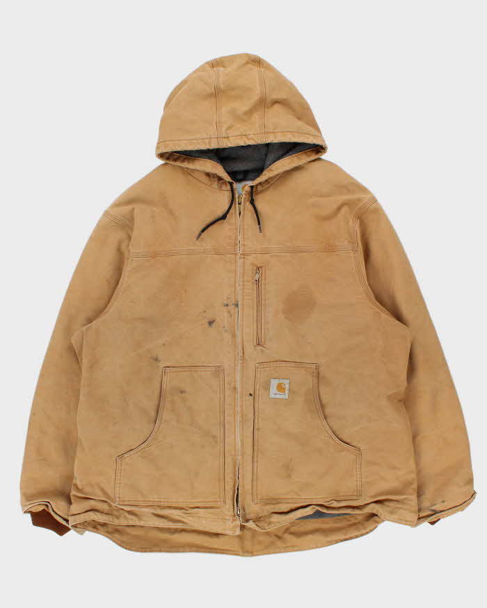 Vintage 2005 Y2K Carhartt C68 BRN Fleece Lined Distressed Washed Duck Canvas Ridge Jacket - XXL