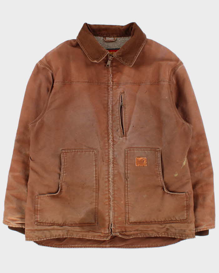 Vintage Y2K 00s Super Tuff Sherpa Lined Rust Brown Distressed Canvas Workwear Jacket - L