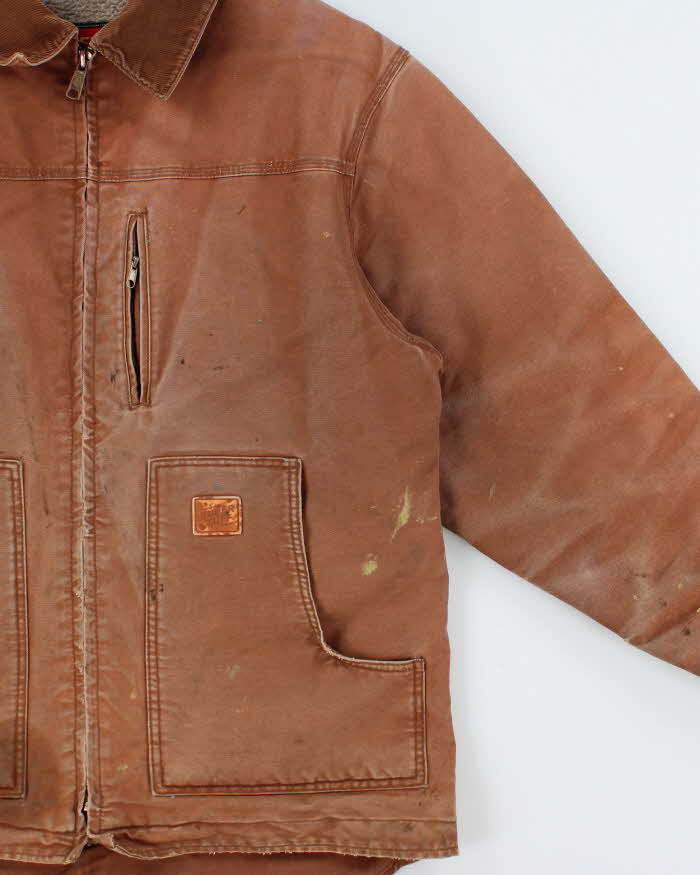 Vintage Y2K 00s Super Tuff Sherpa Lined Rust Brown Distressed Canvas Workwear Jacket - L