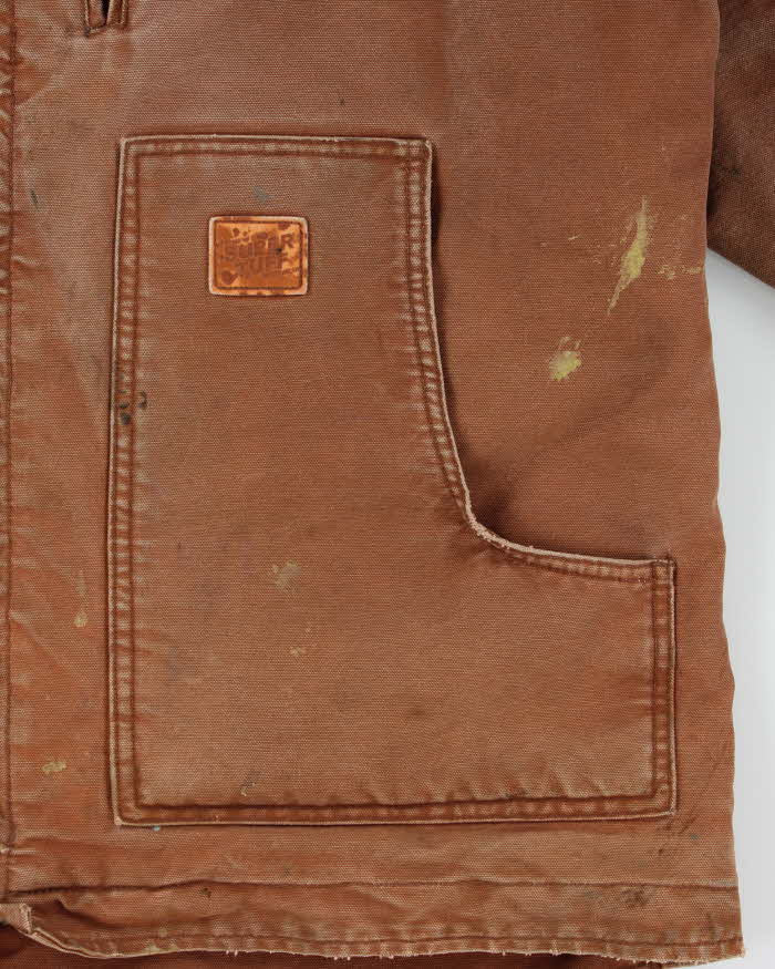 Vintage Y2K 00s Super Tuff Sherpa Lined Rust Brown Distressed Canvas Workwear Jacket - L
