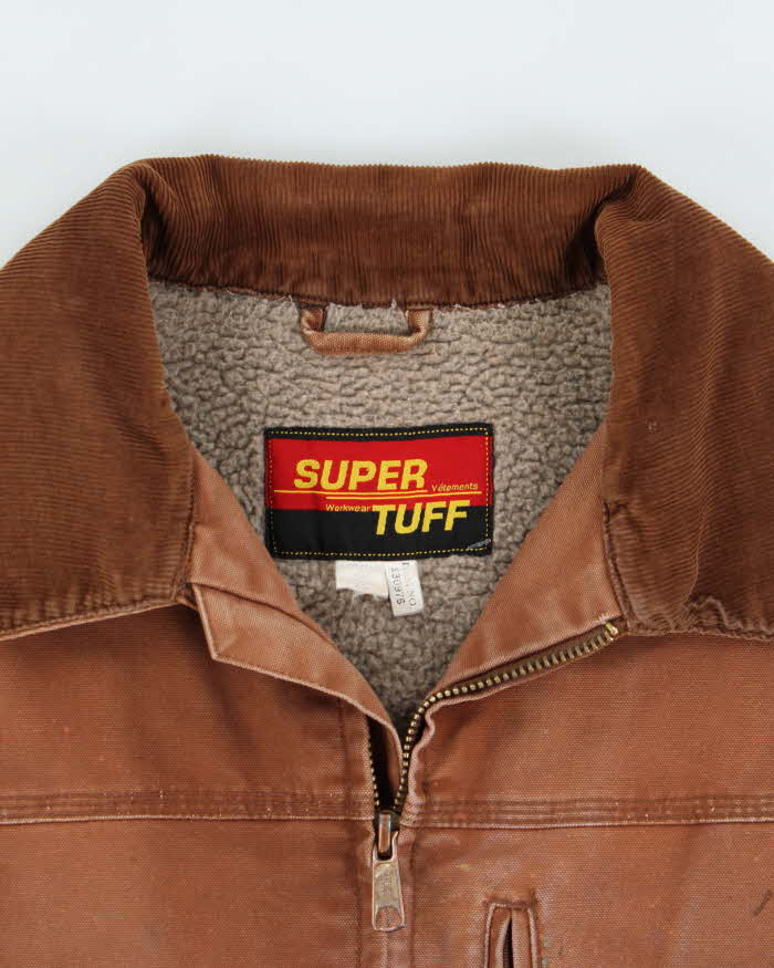 Vintage Y2K 00s Super Tuff Sherpa Lined Rust Brown Distressed Canvas Workwear Jacket - L