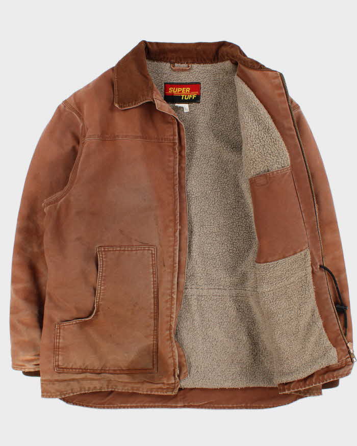 Vintage Y2K 00s Super Tuff Sherpa Lined Rust Brown Distressed Canvas Workwear Jacket - L