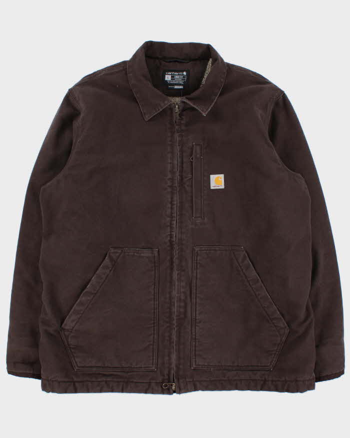 Vintage Carhartt 104293 DKB Sherpa Lined Washed Duck Canvas Loose Fit Workwear Jacket - L