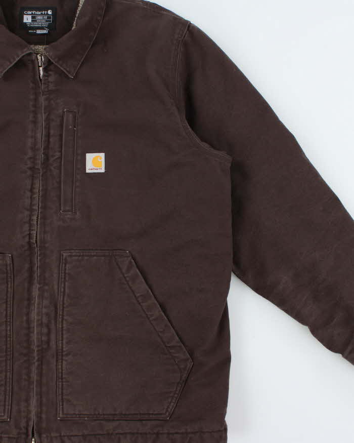 Vintage Carhartt 104293 DKB Sherpa Lined Washed Duck Canvas Loose Fit Workwear Jacket - L