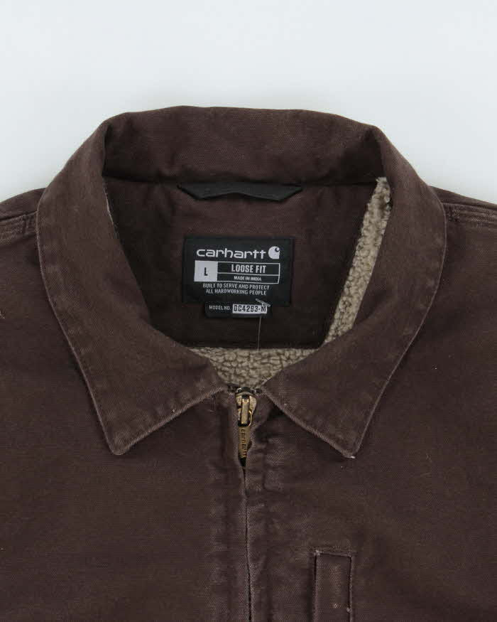 Vintage Carhartt 104293 DKB Sherpa Lined Washed Duck Canvas Loose Fit Workwear Jacket - L