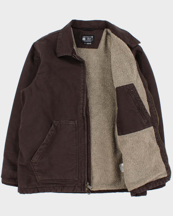 Vintage Carhartt 104293 DKB Sherpa Lined Washed Duck Canvas Loose Fit Workwear Jacket - L