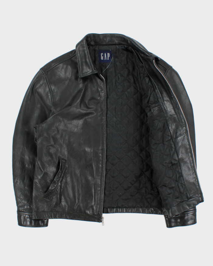 Vintage Y2K 00s Gap Quilt Lined Leather Trucker Jacket - M