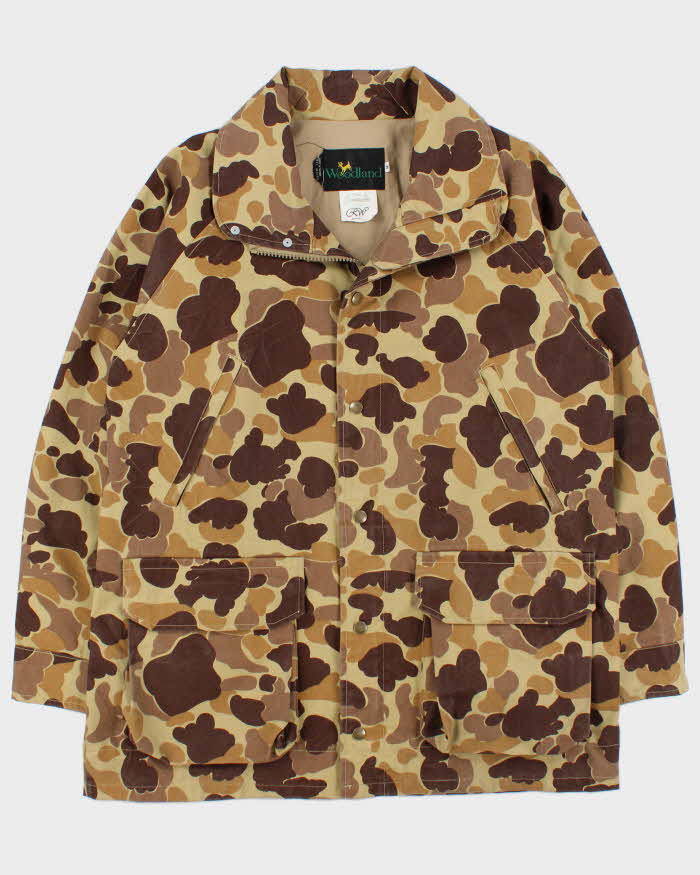 Vintage 1980s Woodland 'Ultimate Bird' Canvas Duck Camo Hunting Field Jacket - M