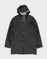 Stutterheim Black Stockholm Original Snap Button Hooded Raincoat - L