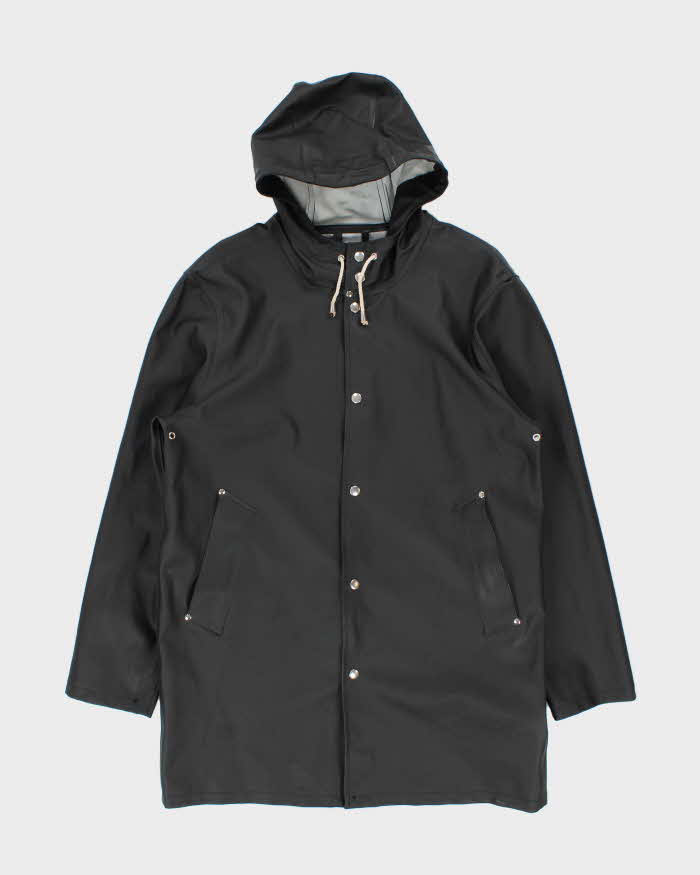 Stutterheim Black Stockholm Original Snap Button Hooded Raincoat - L