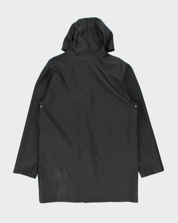 Stutterheim Black Stockholm Original Snap Button Hooded Raincoat - L