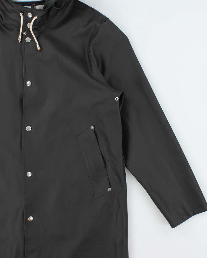 Stutterheim Black Stockholm Original Snap Button Hooded Raincoat - L