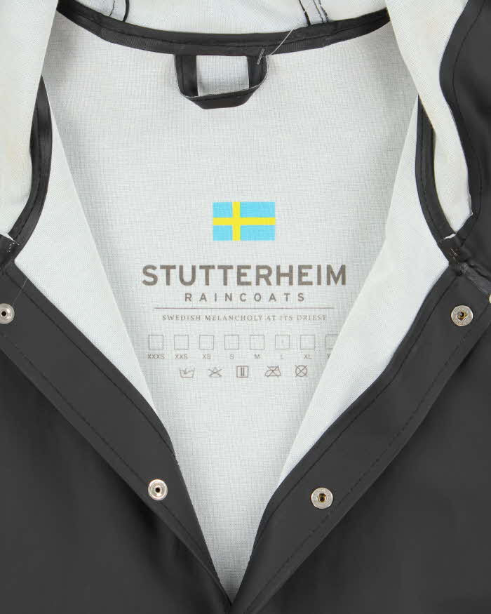 Stutterheim Black Stockholm Original Snap Button Hooded Raincoat - L