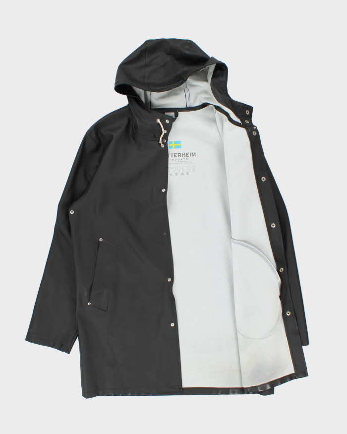 Stutterheim Black Stockholm Original Snap Button Hooded Raincoat - L