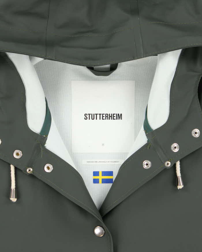 Stutterheim Khaki Stockholm Original Snap Button Hooded Raincoat - M