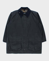 Vintage Barbour Classic Navy Border Tartan Lined Waxed Country Jacket - 3XL