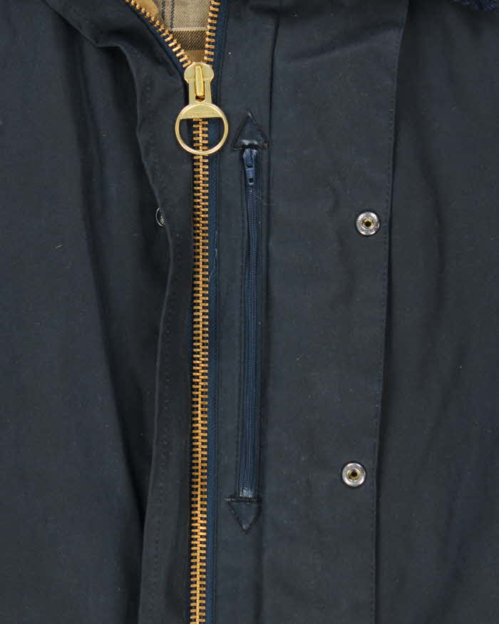 Vintage Barbour Classic Navy Border Tartan Lined Waxed Country Jacket - 3XL