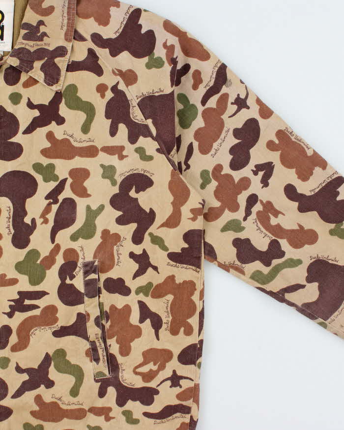 Vintage 1980s Bob Allen Ducks Unlimited Made In USA Camo Canvas Hunting Coach Jacket - L
