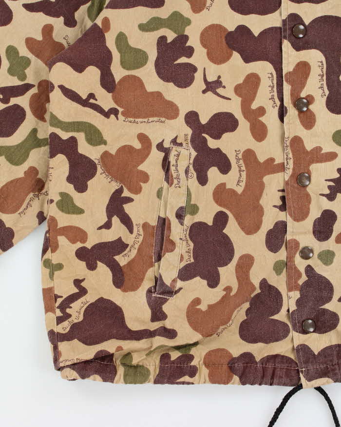 Vintage 1980s Bob Allen Ducks Unlimited Made In USA Camo Canvas Hunting Coach Jacket - L