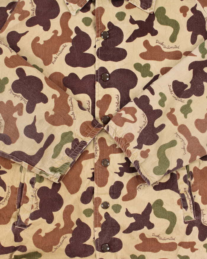 Vintage 1980s Bob Allen Ducks Unlimited Made In USA Camo Canvas Hunting Coach Jacket - L