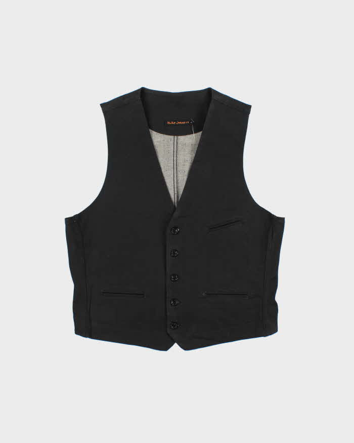 Vintage Nudie Jeans Pal Dry Black Coated Denim Waistcoat - L