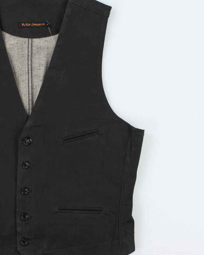 Vintage Nudie Jeans Pal Dry Black Coated Denim Waistcoat - L