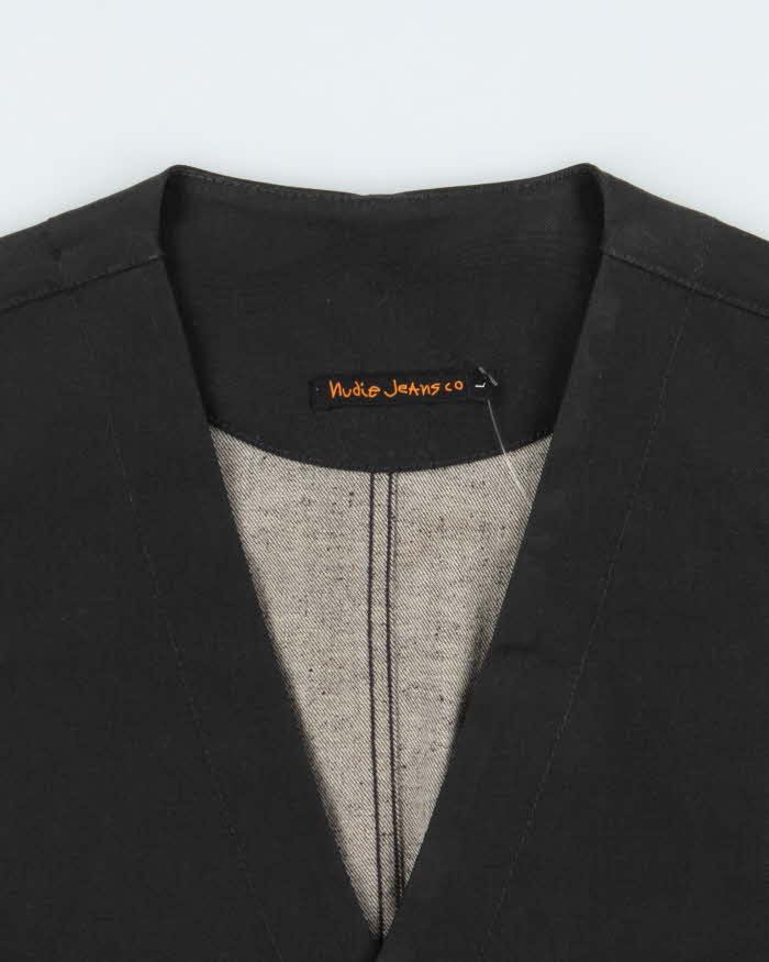 Vintage Nudie Jeans Pal Dry Black Coated Denim Waistcoat - L