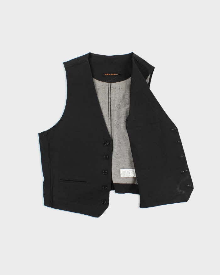 Vintage Nudie Jeans Pal Dry Black Coated Denim Waistcoat - L