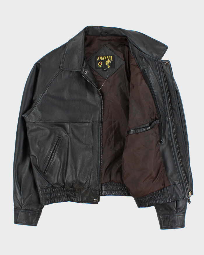 Vintage 1990s Amanati Leather Moto Bomber Jacket - M