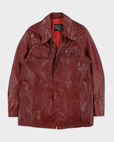 Vintage 1970s Hi-Mac Burgundy All Weather Made In Canada Button Front Leather Jacket - XL