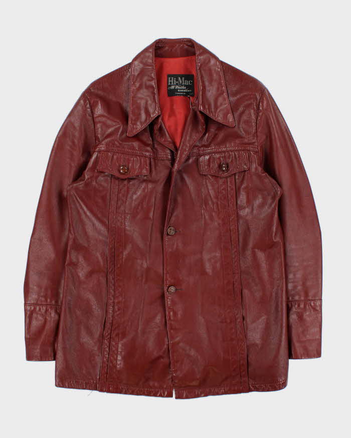 Vintage 1970s Hi-Mac Burgundy All Weather Made In Canada Button Front Leather Jacket - XL