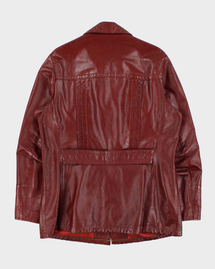 Vintage 1970s Hi-Mac Burgundy All Weather Made In Canada Button Front Leather Jacket - XL