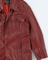 Vintage 1970s Hi-Mac Burgundy All Weather Made In Canada Button Front Leather Jacket - XL