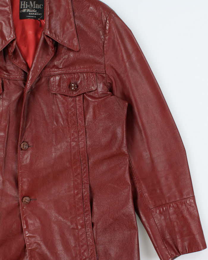 Vintage 1970s Hi-Mac Burgundy All Weather Made In Canada Button Front Leather Jacket - XL