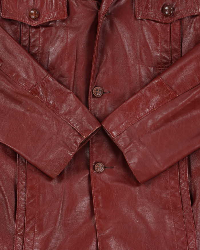 Vintage 1970s Hi-Mac Burgundy All Weather Made In Canada Button Front Leather Jacket - XL