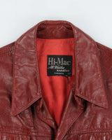 Vintage 1970s Hi-Mac Burgundy All Weather Made In Canada Button Front Leather Jacket - XL