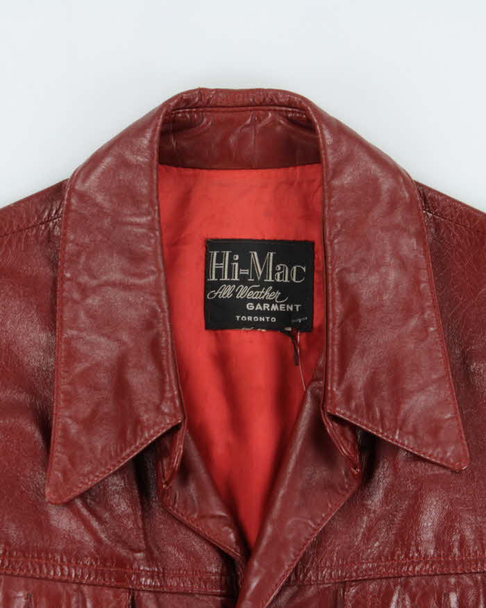 Vintage 1970s Hi-Mac Burgundy All Weather Made In Canada Button Front Leather Jacket - XL