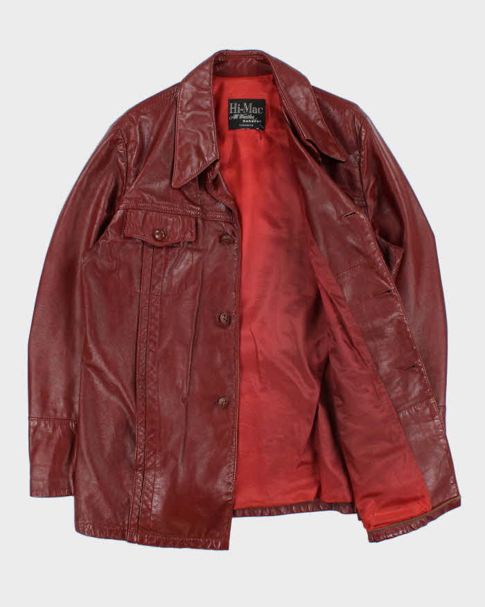 Vintage 1970s Hi-Mac Burgundy All Weather Made In Canada Button Front Leather Jacket - XL