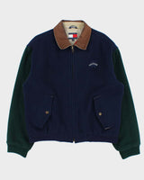 Vintage 1990s Tommy Hilfiger Wool Blend Colour Block Quilt Lined Leather Collar Bomber Jacket - S