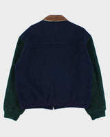Vintage 1990s Tommy Hilfiger Wool Blend Colour Block Quilt Lined Leather Collar Bomber Jacket - S