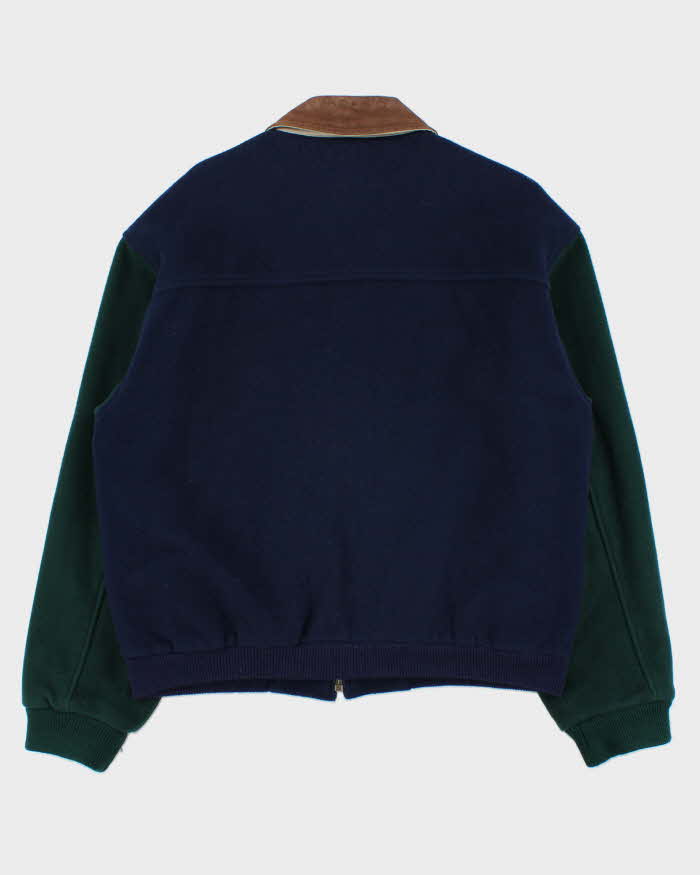 Vintage 1990s Tommy Hilfiger Wool Blend Colour Block Quilt Lined Leather Collar Bomber Jacket - S