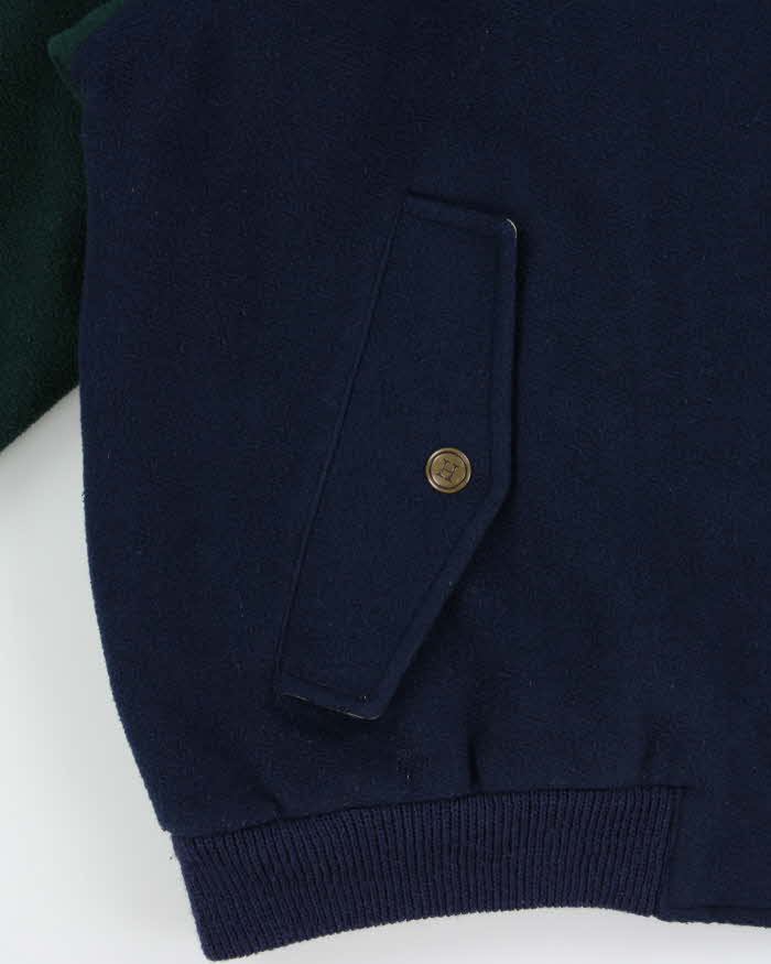 Vintage 1990s Tommy Hilfiger Wool Blend Colour Block Quilt Lined Leather Collar Bomber Jacket - S