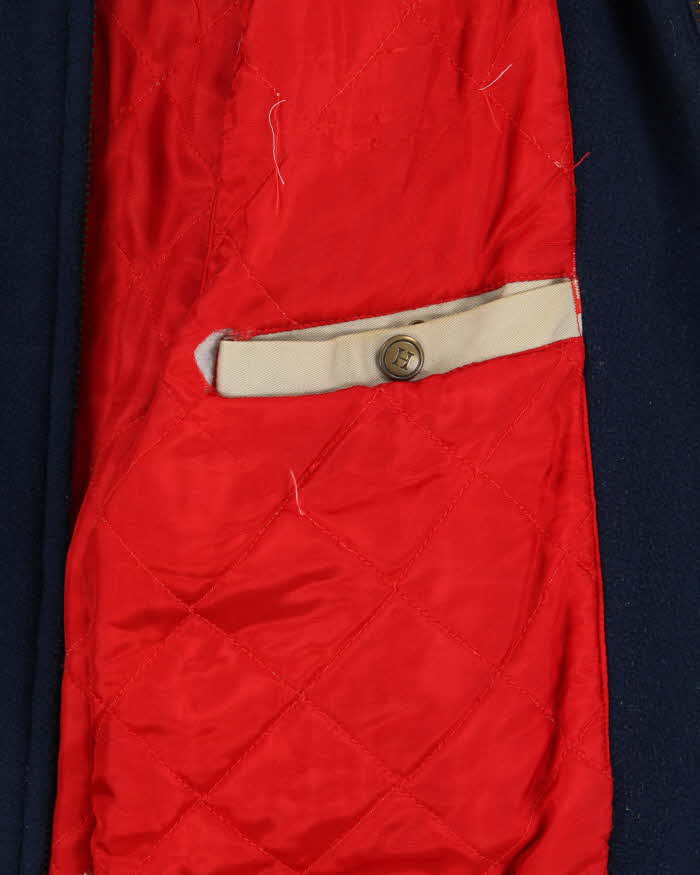 Vintage 1990s Tommy Hilfiger Wool Blend Colour Block Quilt Lined Leather Collar Bomber Jacket - S
