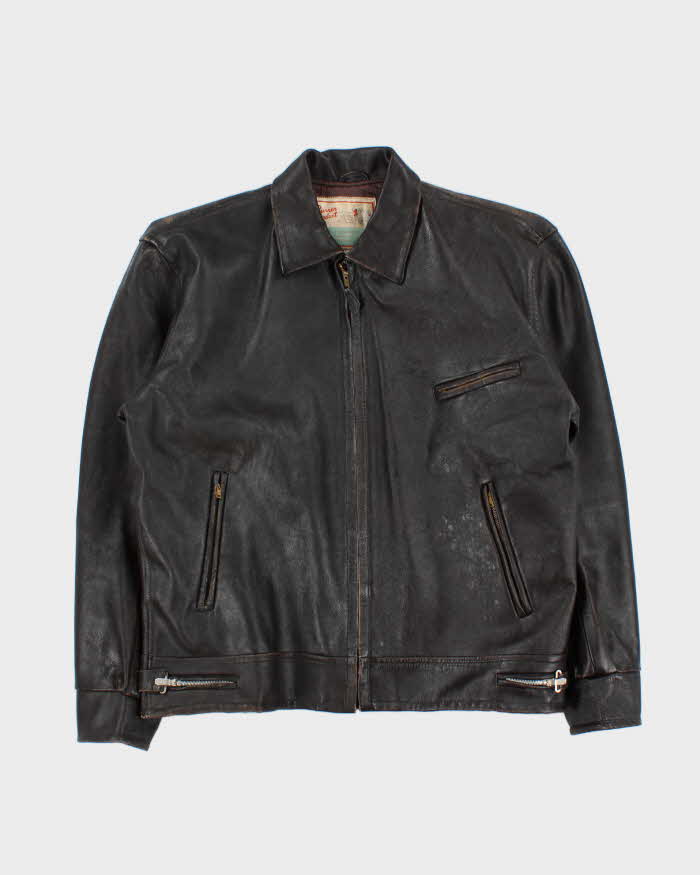 Vintage 1940s Hunner Made In California Goatskin Leather Quilt Lined Biker Jacket - L